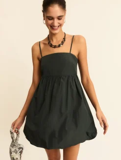 Abito a bustier con gonna a palloncino - VERDE SCURO