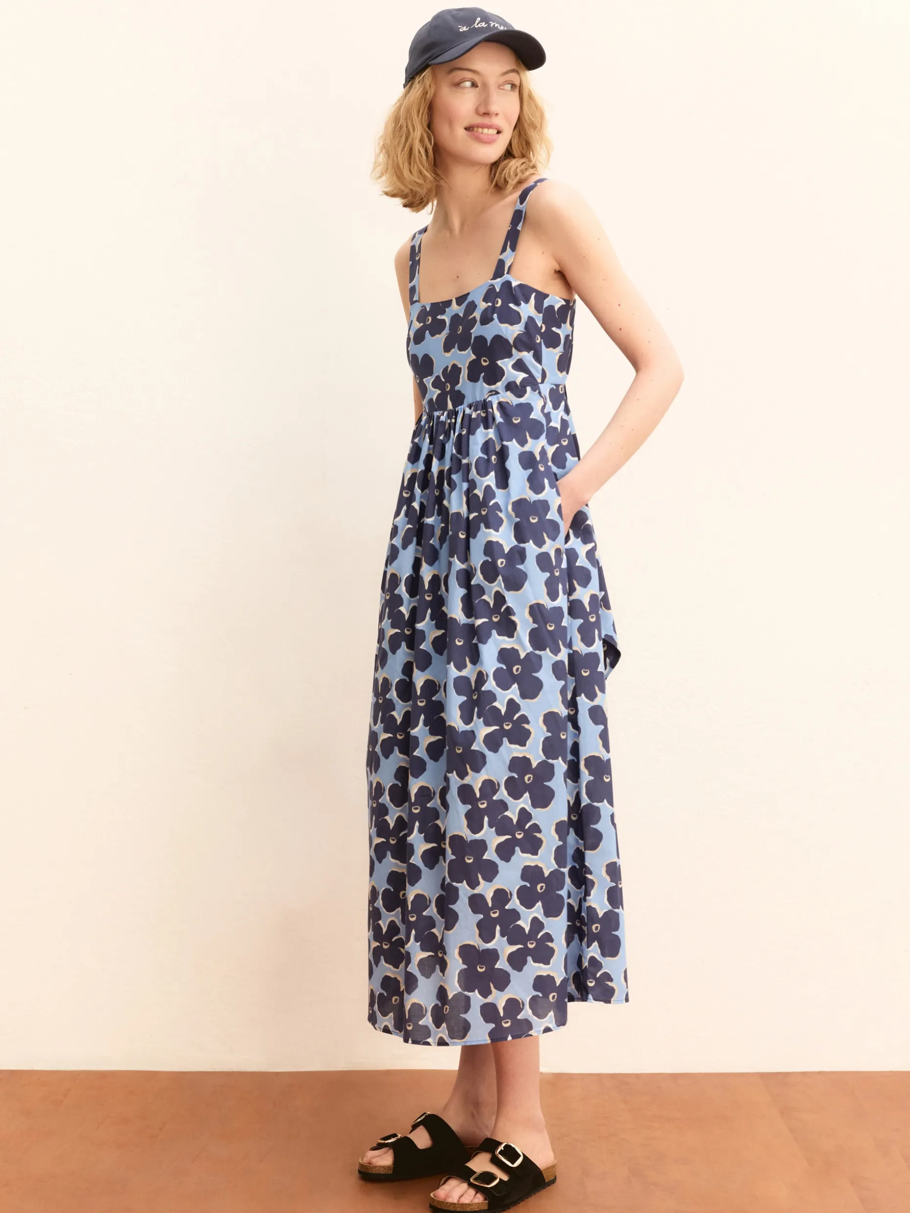 Abito midi in mussola - AZZURRO INTENSO