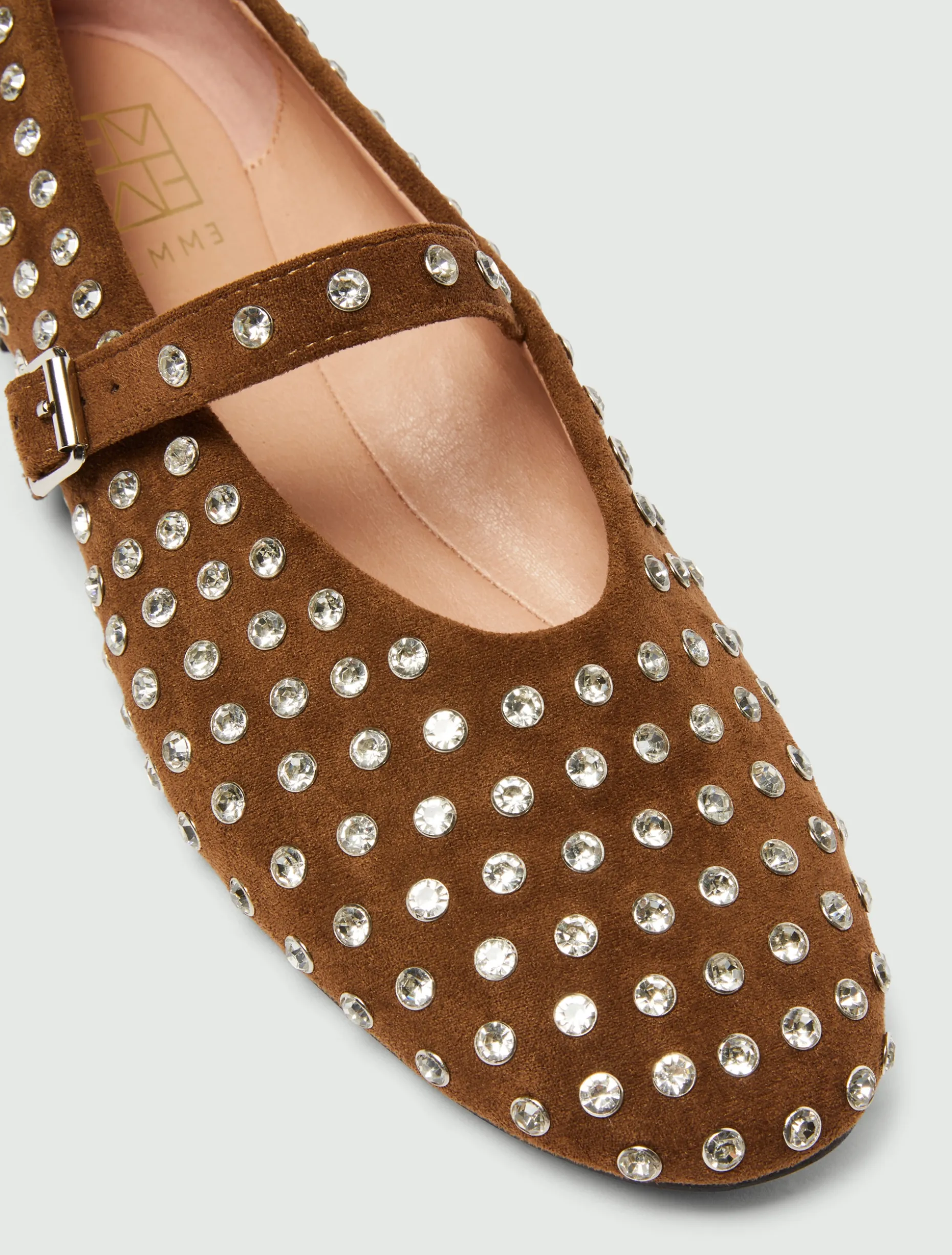 Ballerina Mary Jane con cristalli - TESTA MORO