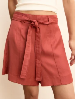 Bermuda in twill di misto lino - CILIEGIA