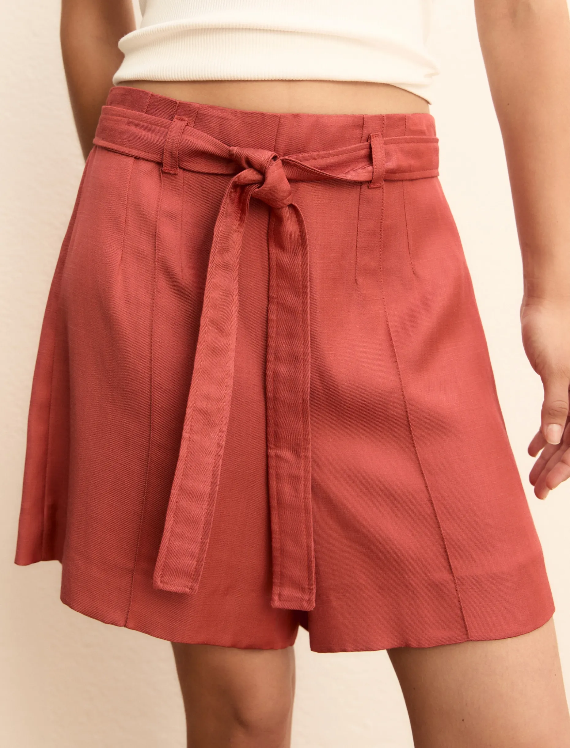 Bermuda in twill di misto lino - CILIEGIA