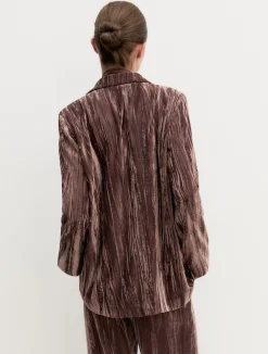 Blazer monopetto in velluto stretch - MARRONE