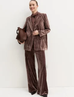 Blazer monopetto in velluto stretch - MARRONE