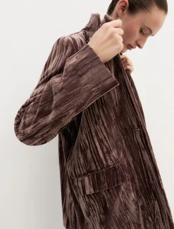 Blazer monopetto in velluto stretch - MARRONE