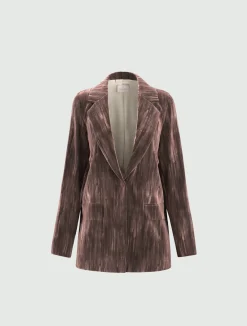 Blazer monopetto in velluto stretch - MARRONE