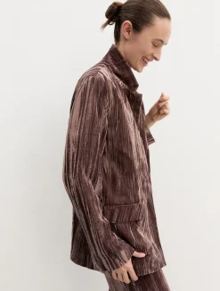 Blazer monopetto in velluto stretch - MARRONE