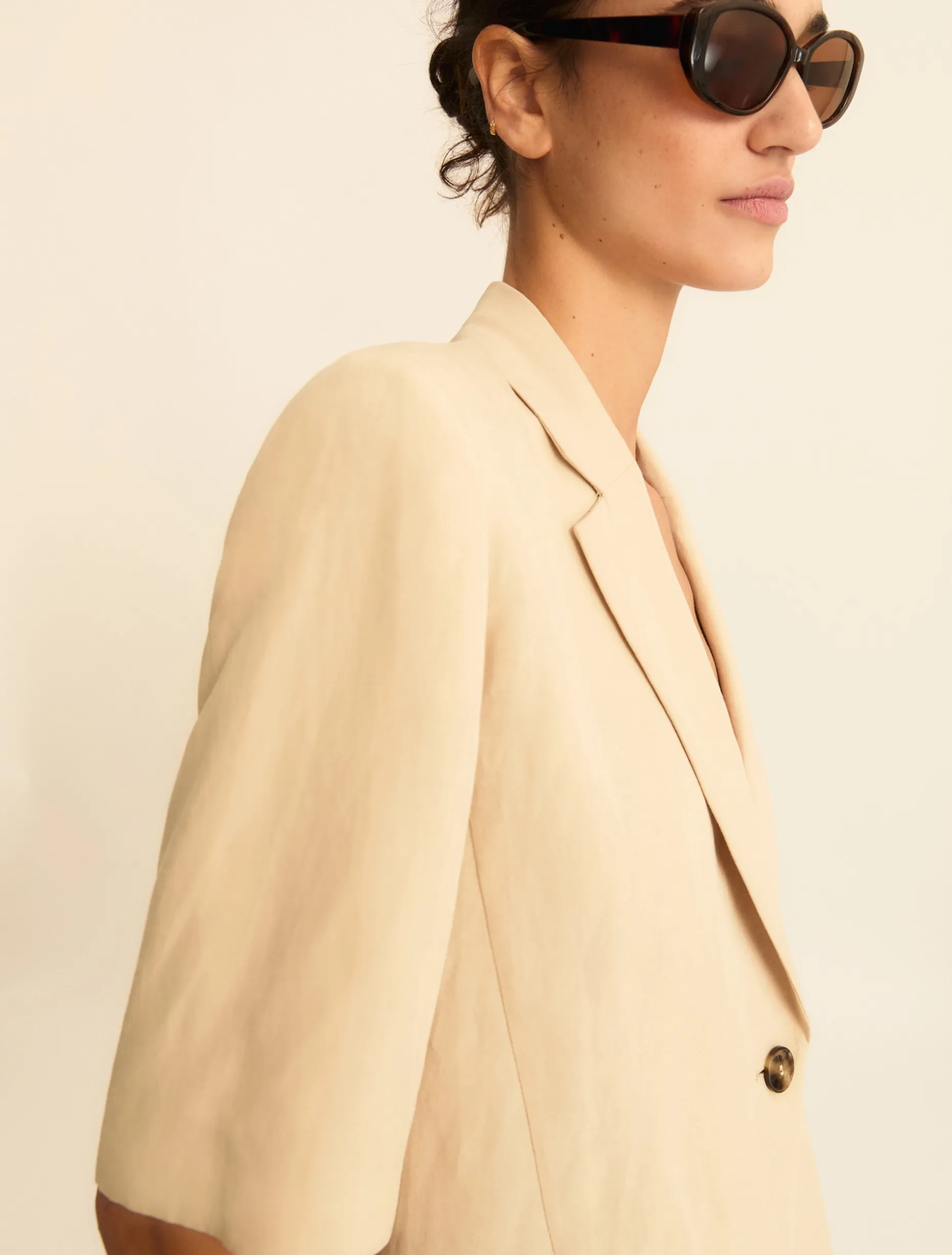 Blazer a manica corta in lino - BEIGE