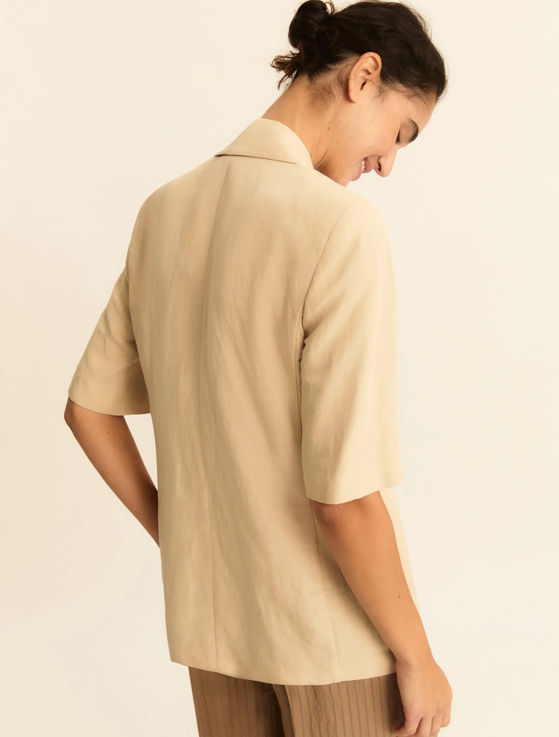Blazer a manica corta in lino - BEIGE