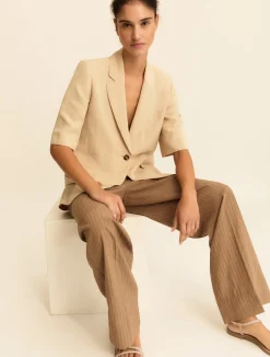 Blazer a manica corta in lino - BEIGE
