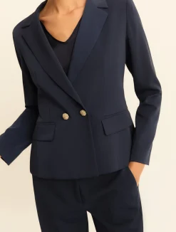 Blazer doppiopetto in faille stretch - BLU