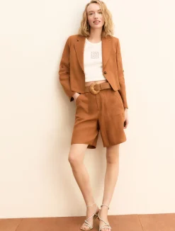 Blazer in lino con manica arrotolabile - TERRA