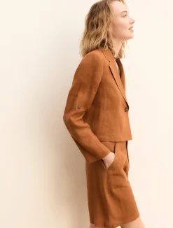 Blazer in lino con manica arrotolabile - TERRA