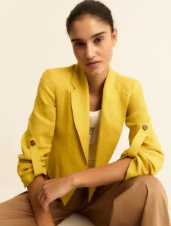 Blazer in lino con manica arrotolabile - SENAPE