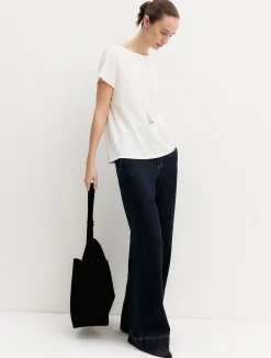 Blusa a maniche corte in raso leggero - AVORIO