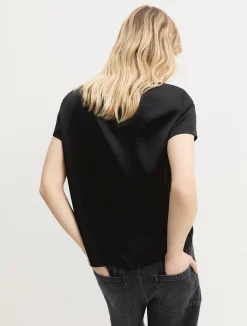 Blusa a maniche corte in raso leggero - NERO