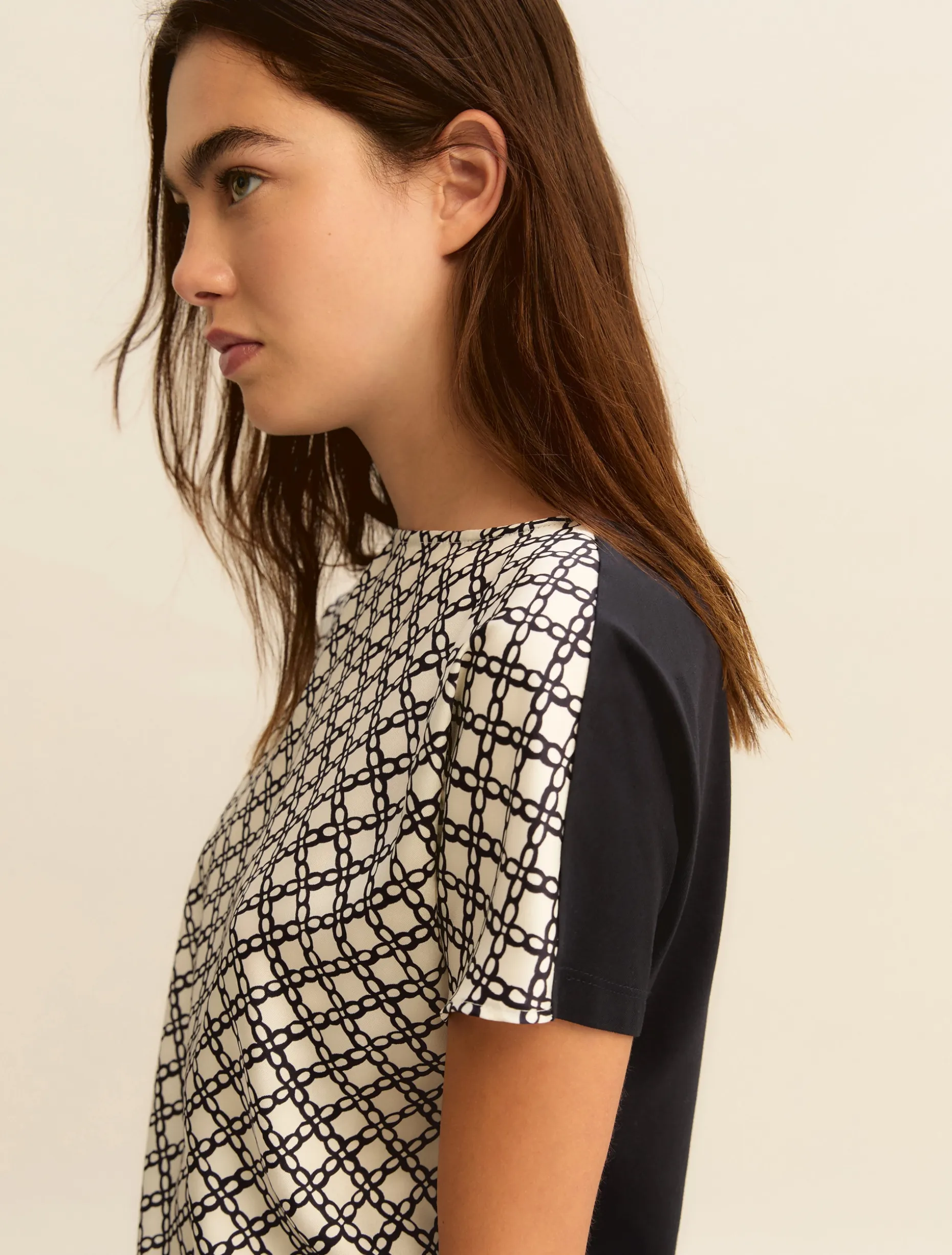 Blusa doppio materiale - BIANCO