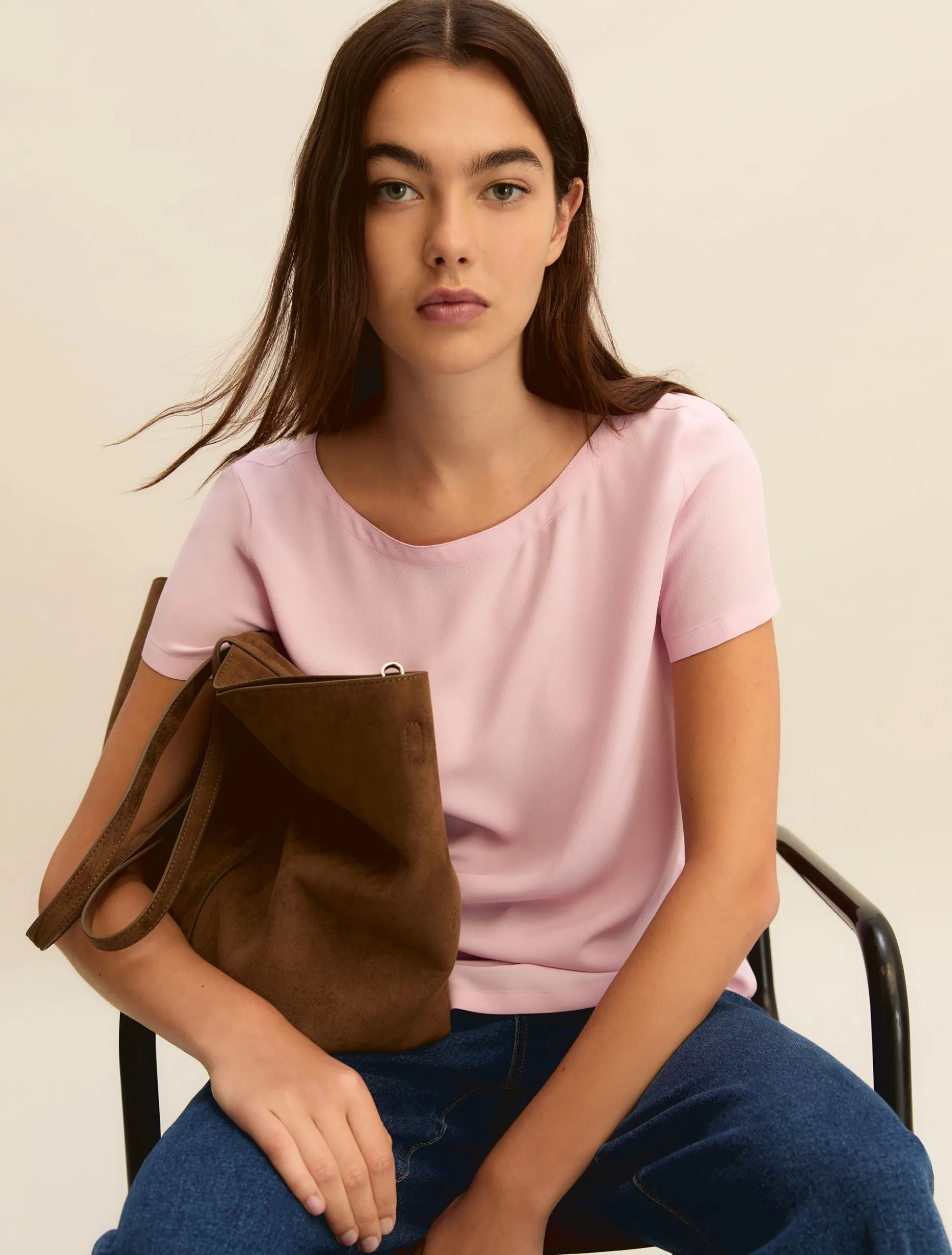 Blusa in crepe di misto seta - ROSA