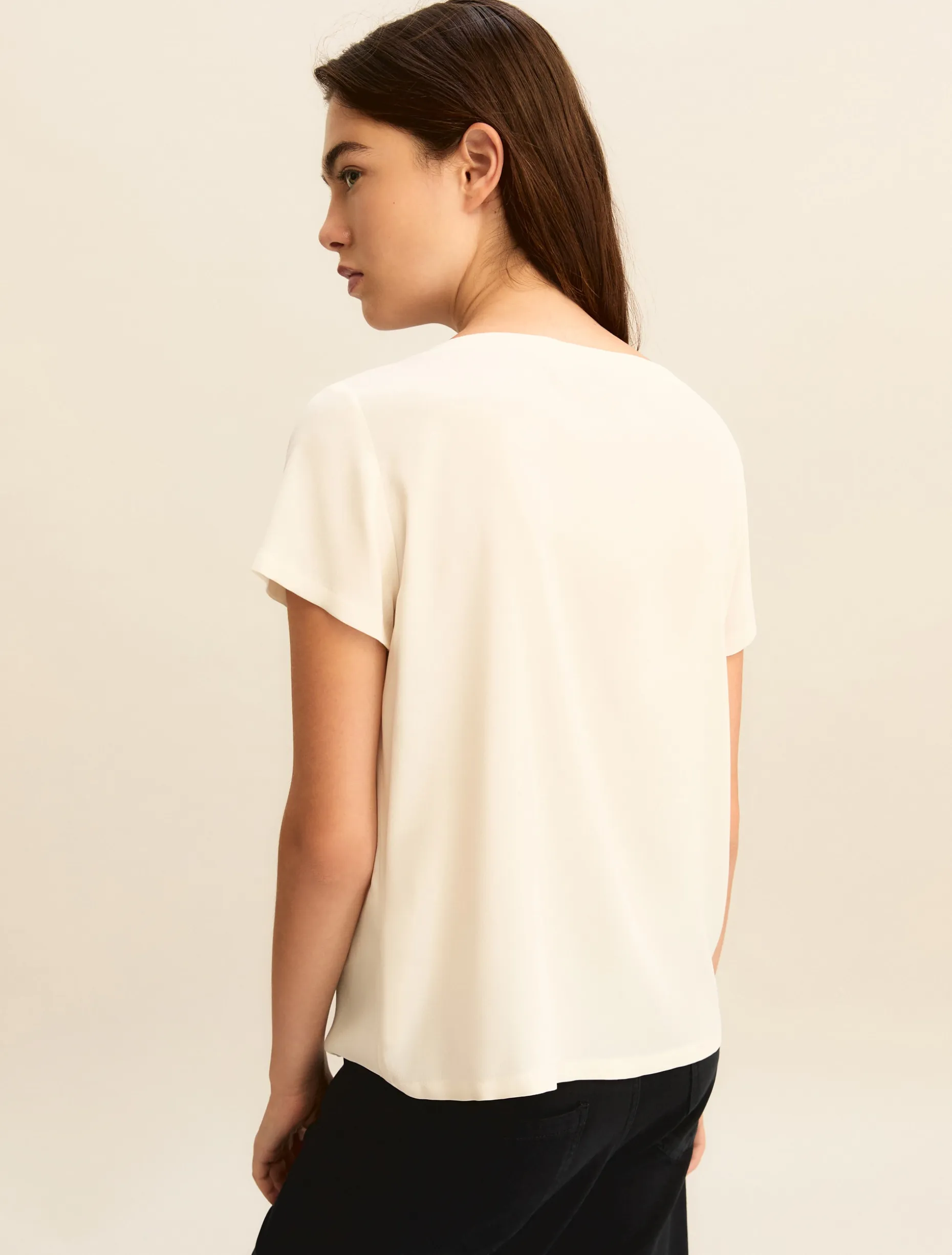 Blusa in crepe di misto seta - BIANCO LANA