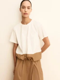 Blusa in jersey e taffetà - CAMMELLO