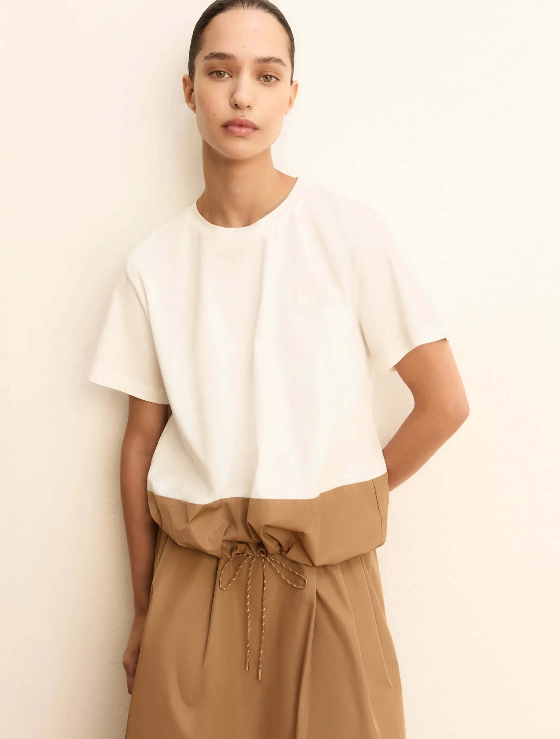 Blusa in jersey e taffetà - CAMMELLO