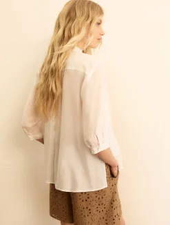Blusa in mussola con pieghe - BIANCO