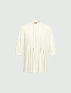 Blusa in mussola con pieghe - BIANCO