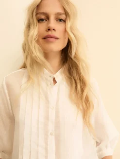 Blusa in mussola con pieghe - BIANCO