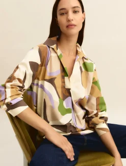 Blusa in popeline stampato - SABBIA