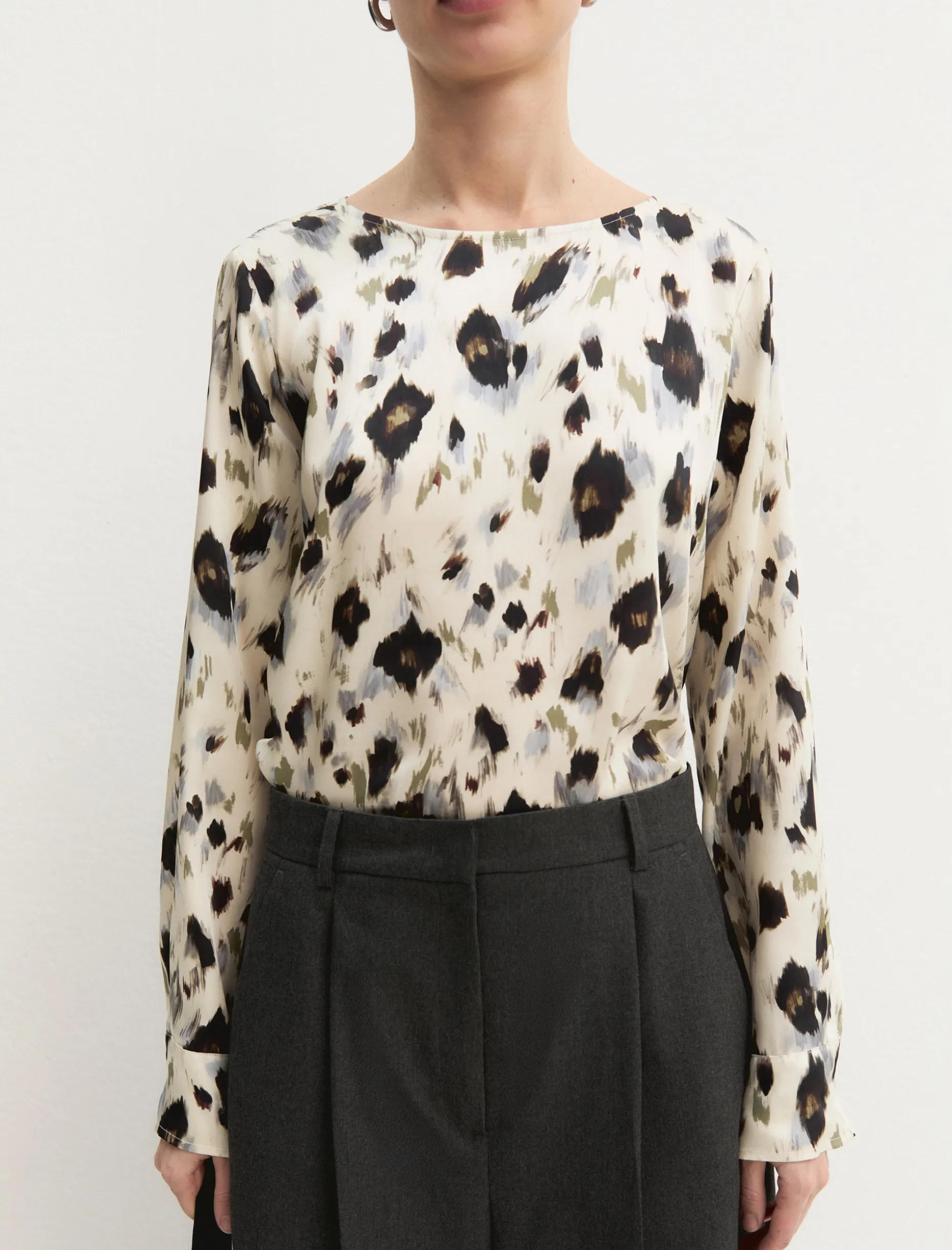 Blusa in twill stampato - BIANCO LANA