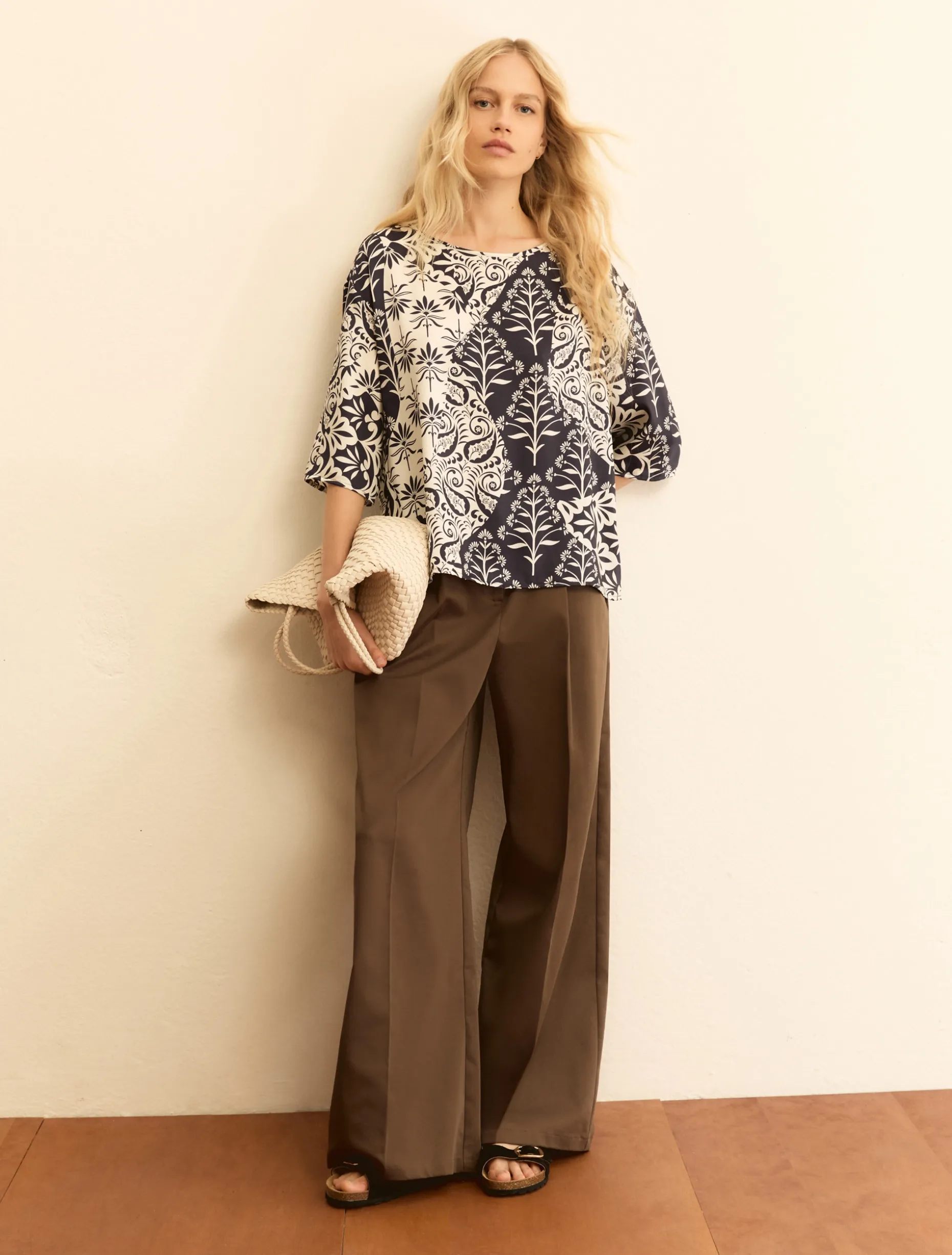 Blusa in twill stampato - BLU