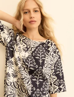 Blusa in twill stampato - BLU