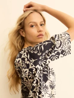 Blusa in twill stampato - BLU