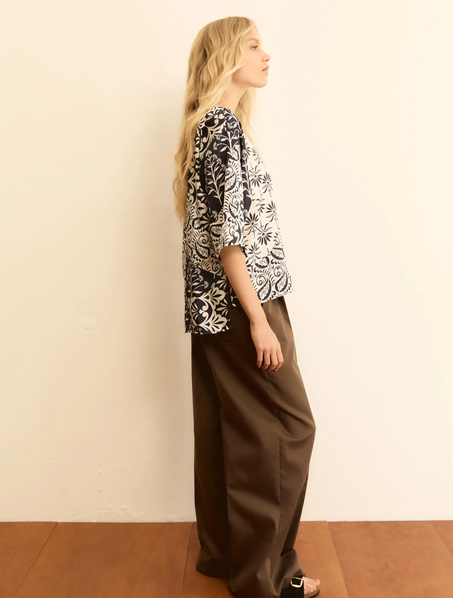 Blusa in twill stampato - BLU