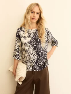 Blusa in twill stampato - BLU
