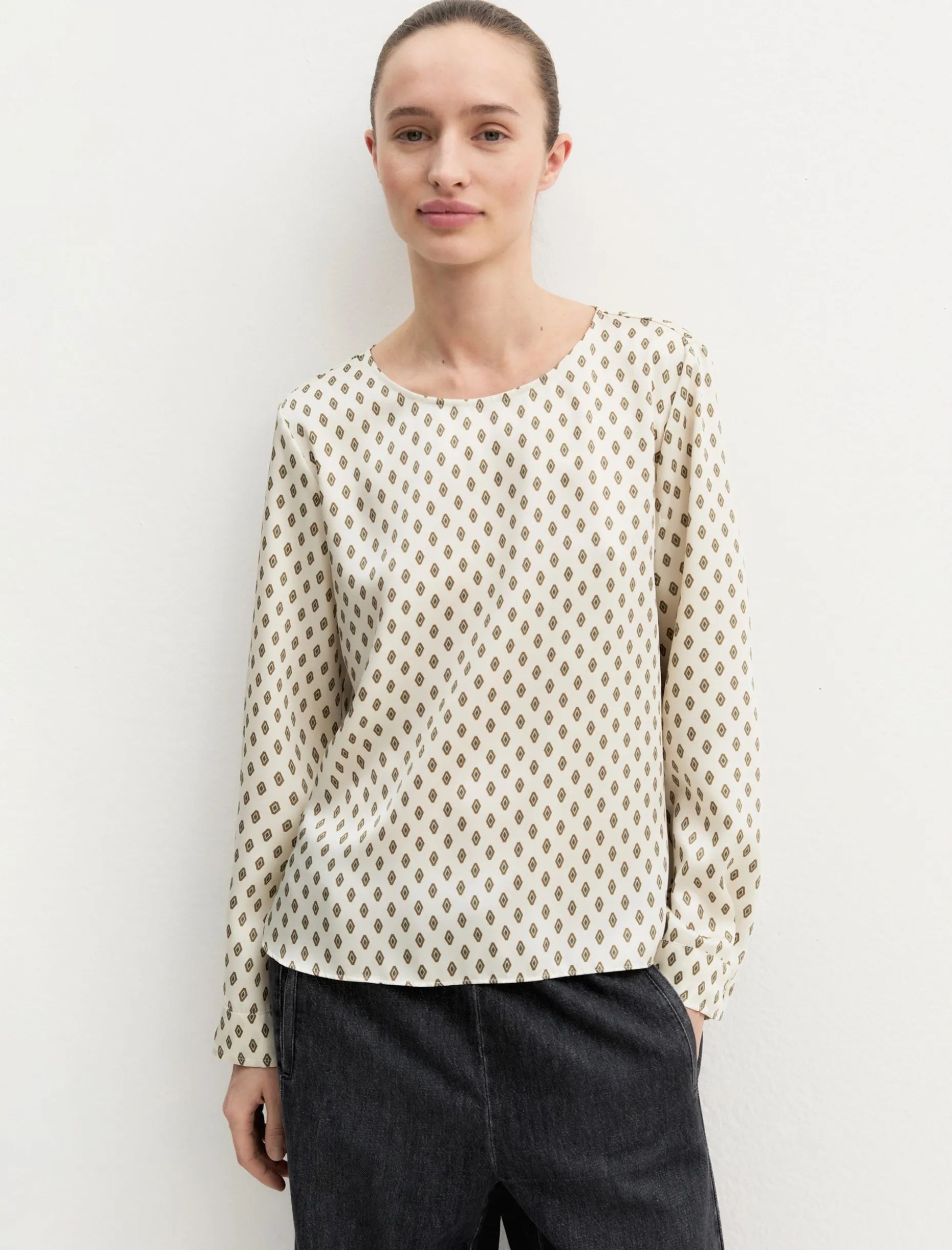 Blusa in twill stampato - BIANCO LANA