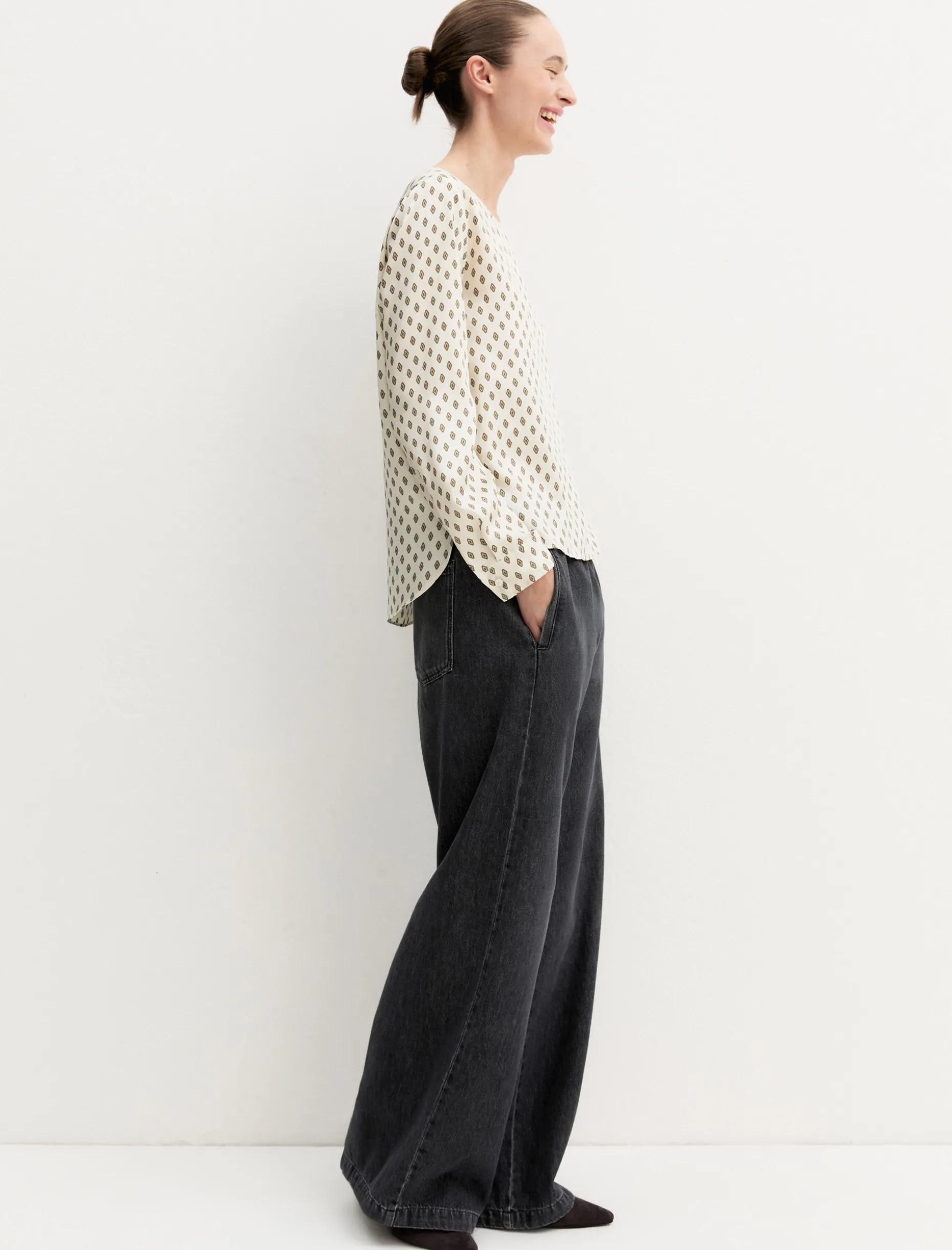 Blusa in twill stampato - BIANCO LANA