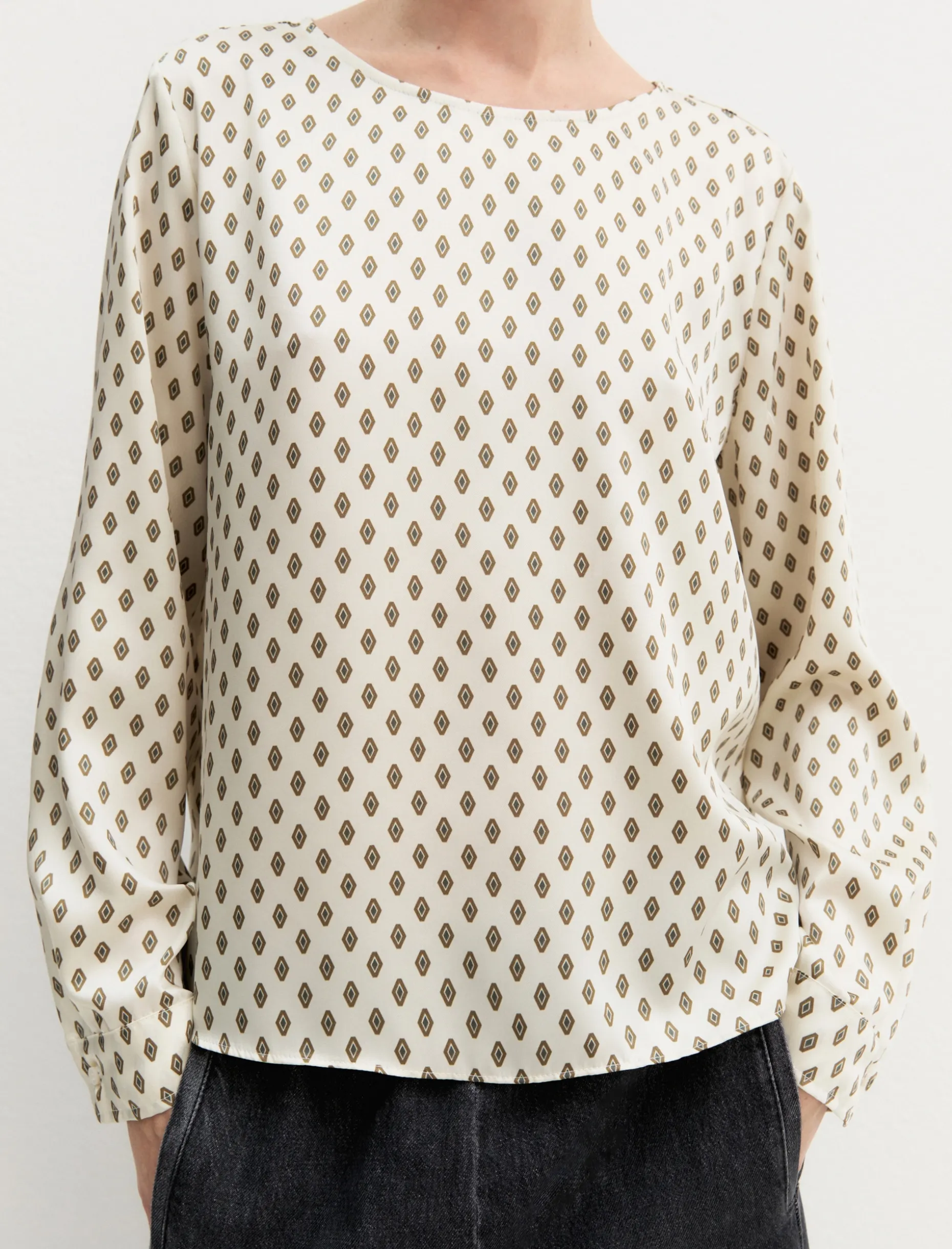 Blusa in twill stampato - BIANCO LANA