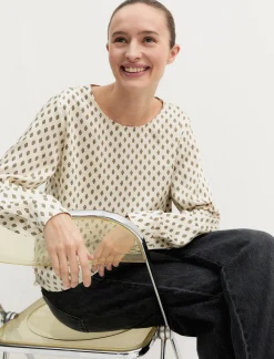 Blusa in twill stampato - BIANCO LANA