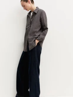Camicia a maniche lunghe in misto cotone - TESTA DI MORO