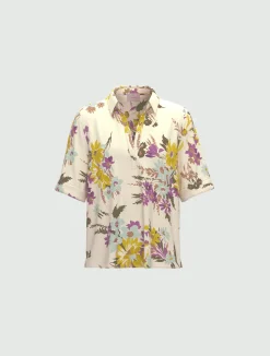 Camicia a polo in cotone e lino - BIANCO LANA