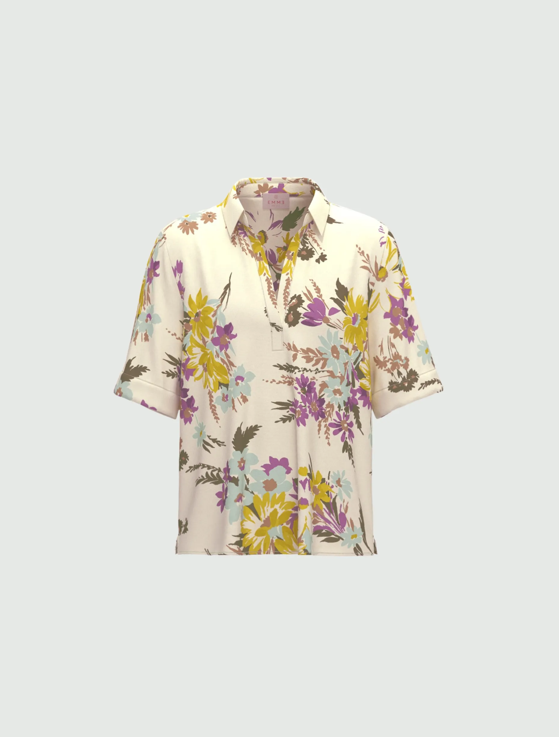 Camicia a polo in cotone e lino - BIANCO LANA