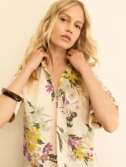 Camicia a polo in cotone e lino - BIANCO LANA