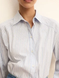 Camicia ampia in popeline stretch - AZZURRO