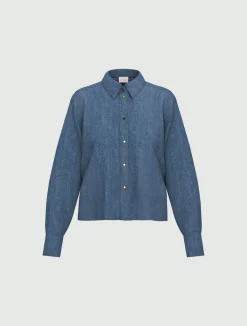 Camicia boxy con retro in pizzo - BLU