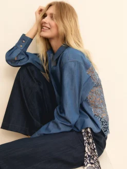 Camicia boxy con retro in pizzo - BLU