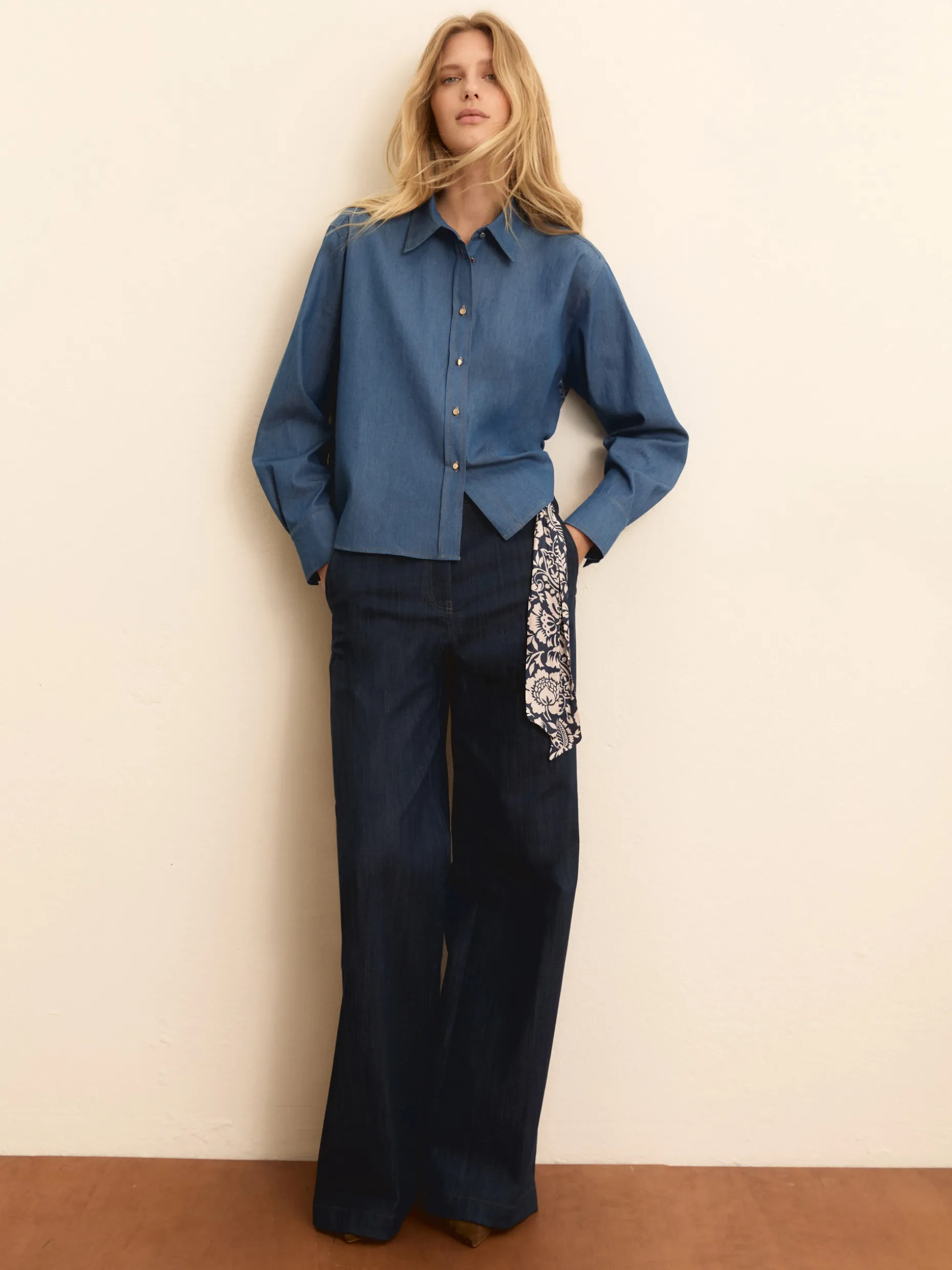 Camicia boxy con retro in pizzo - BLU