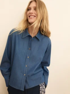Camicia boxy con retro in pizzo - BLU