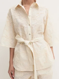 Camicia con cintura abbinata - PANNA