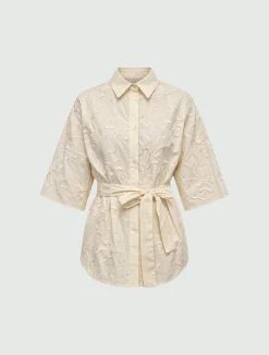 Camicia con cintura abbinata - PANNA