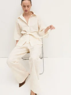 Camicia con cintura abbinata - PANNA